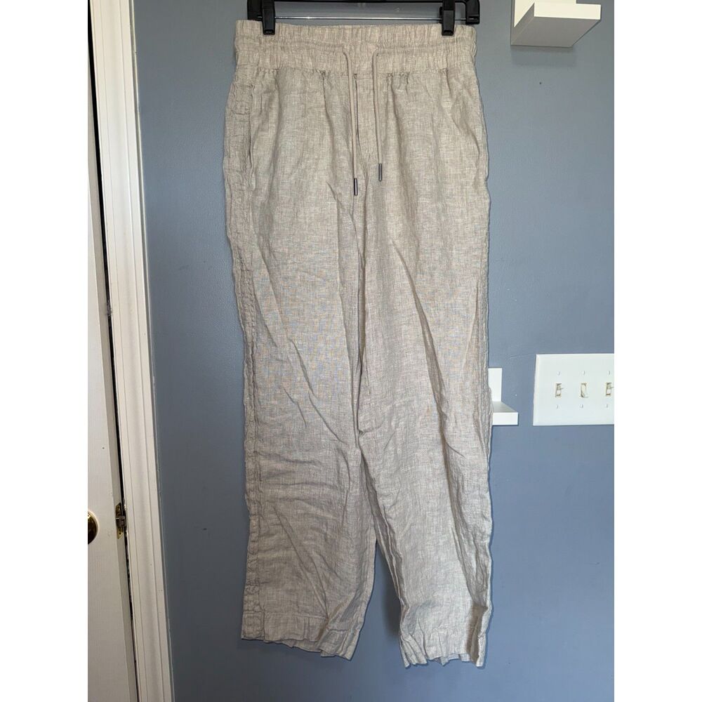 Quince Tan 100% European Linen Wide Leg Pull-On Pants | Size Medium | Coastal